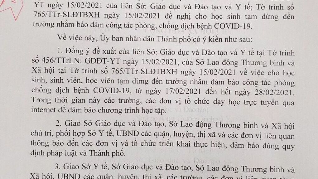 THÔNG BÁO: Học sinh tạm dừng đến trường nhằm đảm bảo công tác phòng chống dịch COVID - 19 (từ ngày 17/02/2021 đến hết ngày 28/02/2021)