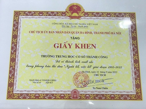 Trường THCS Thành Công - nơi hội tụ những tấm gương  “Người tốt - Việc tốt”
