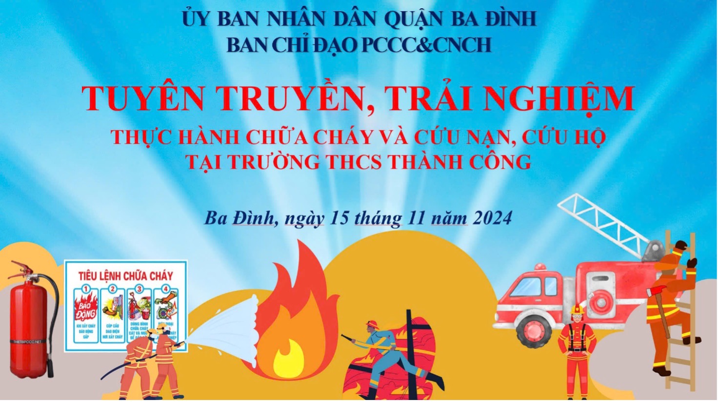 Học sinh trường THCS Thành Công trải nghiệm kỹ năng phòng cháy chữa cháy và thoát nạn.