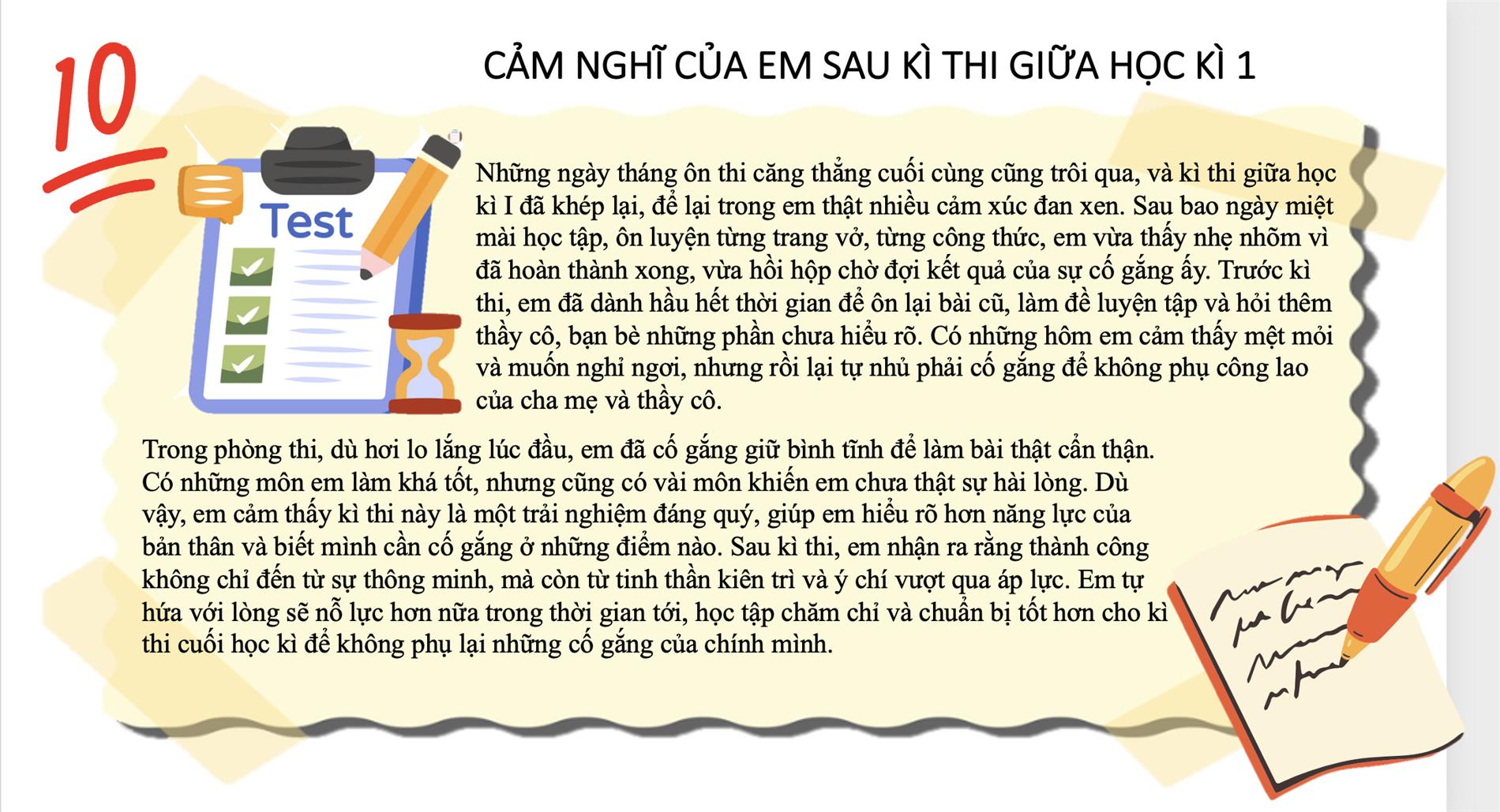 Cảm nghĩ của em sau kì thi giữa học kì 1