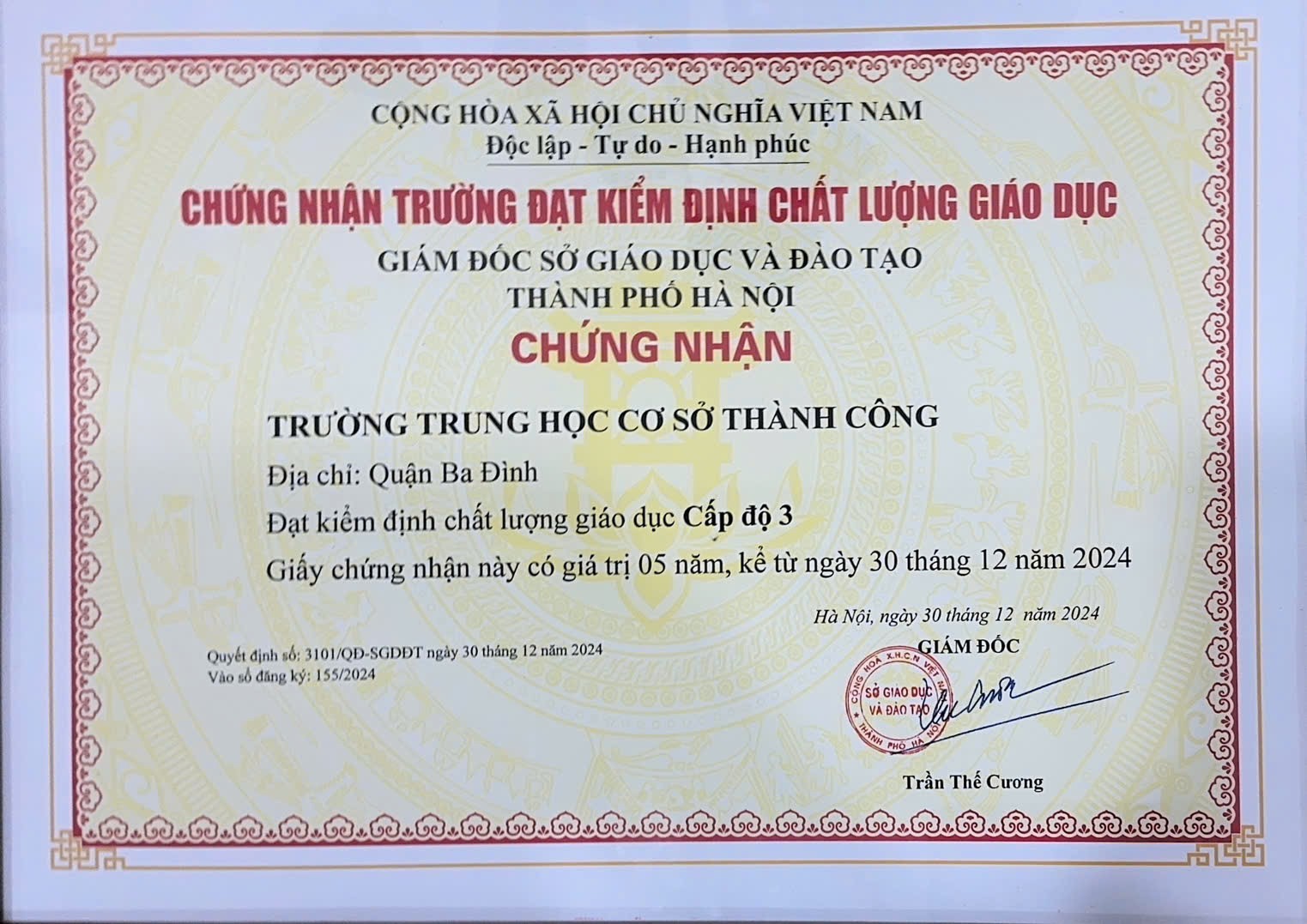 Trường THCS Thành Công vươn tầm cao mới – đạt Kiểm định giáo dục cấp độ 3