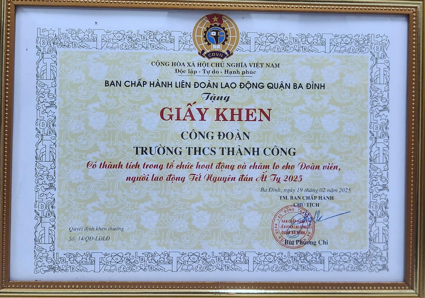 Tự hào lá cờ Công đoàn – Trường THCS Thành Công lan tỏa những giá trị đẹp