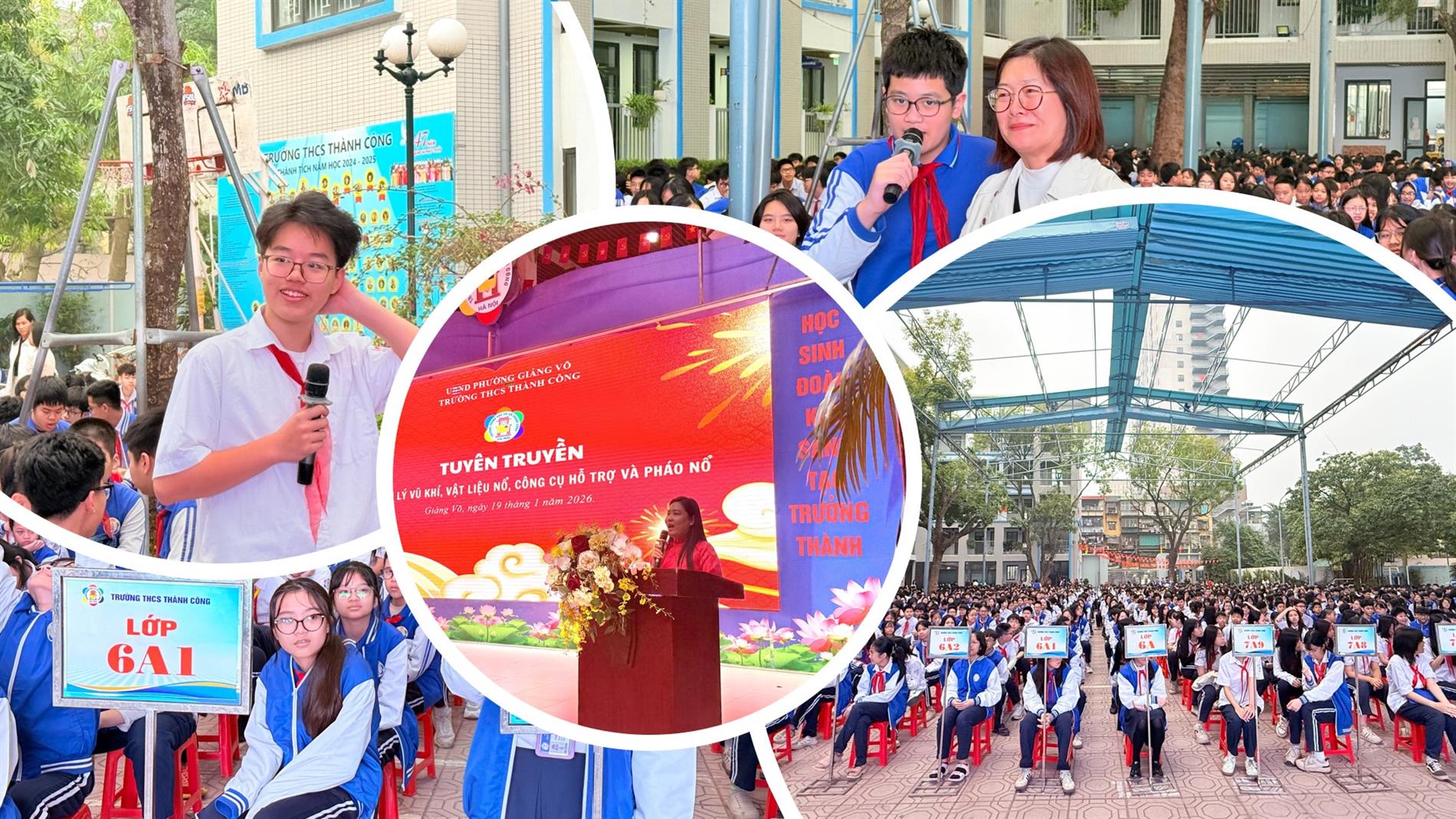 Tuyên truyền về quản lý vũ khí, vật liệu nổ, công cụ hỗ trợ và pháo nổ tại Trường THCS Thành Công