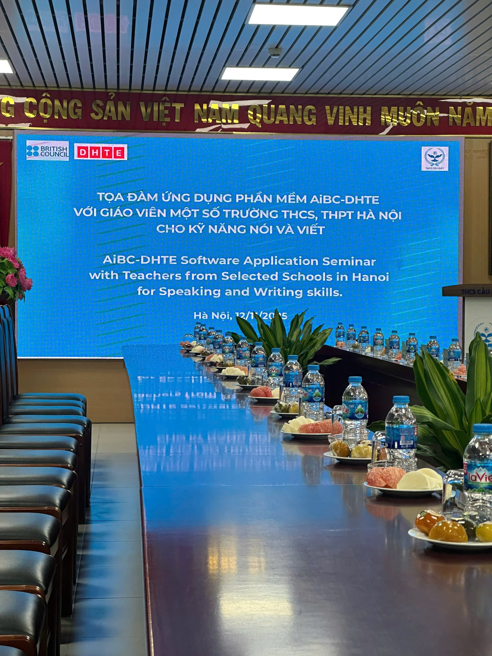 A long table with food on it

Description automatically generated