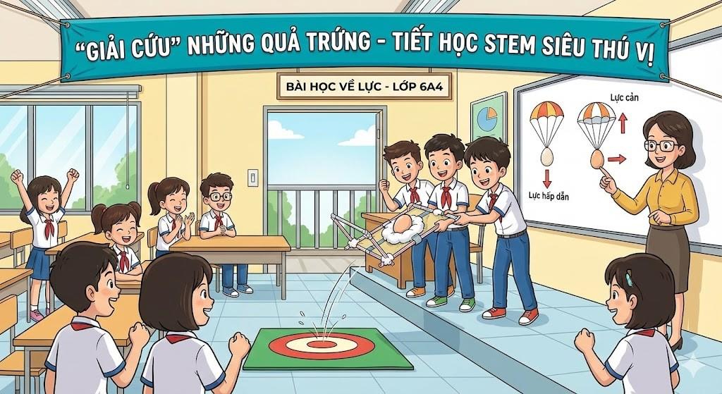 “Giải cứu” những quả trứng: Tiết học STEM siêu thú vị và bài học về lực của lớp 6A4