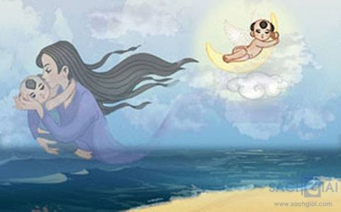 The image depicts a serene seascape with a figure in a blue robe holding a child, under a moonlit sky.

AI-generated content may be incorrect.
